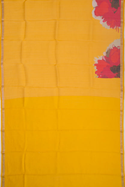 Organza Floral Printed Yellow Saree