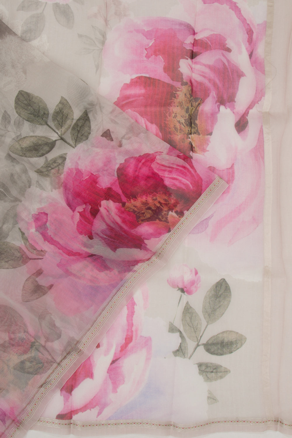 Organza Floral Printed Off White Saree