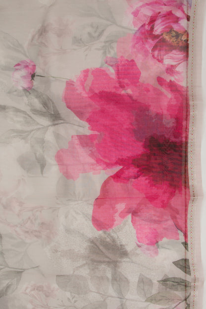 Organza Floral Printed Off White Saree