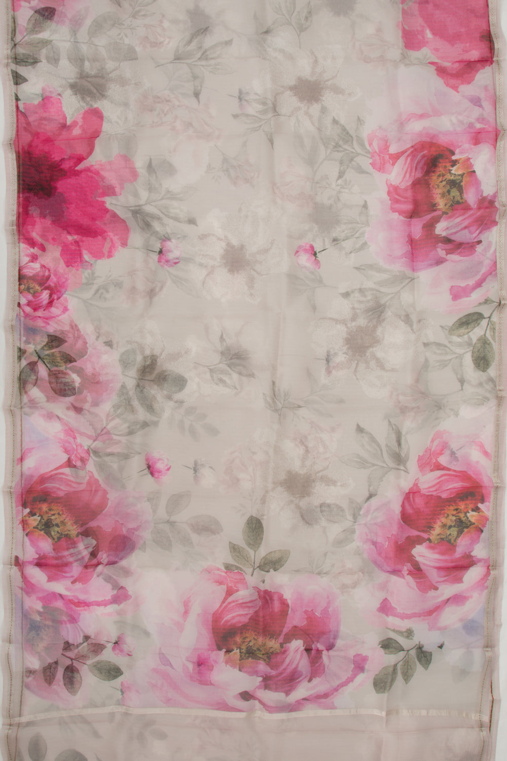 Organza Floral Printed Off White Saree