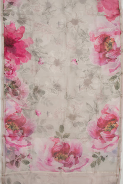 Organza Floral Printed Off White Saree