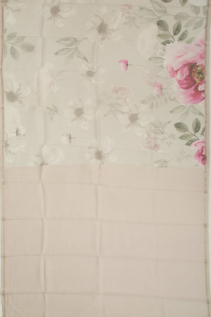 Organza Floral Printed Off White Saree