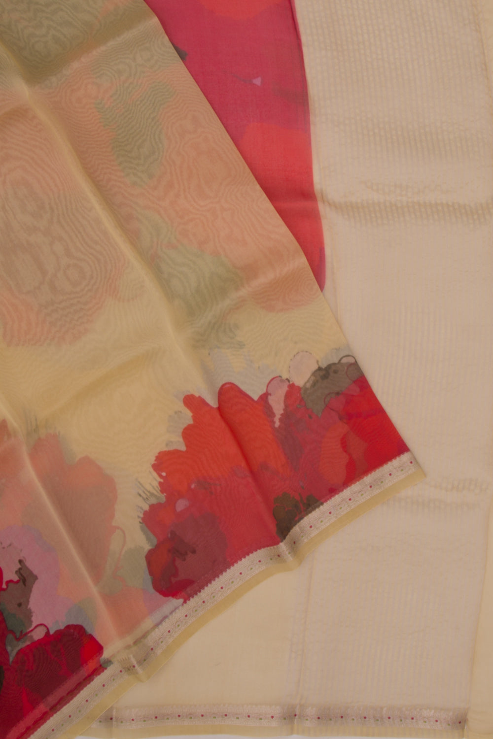 Organza Floral Printed Cream Saree