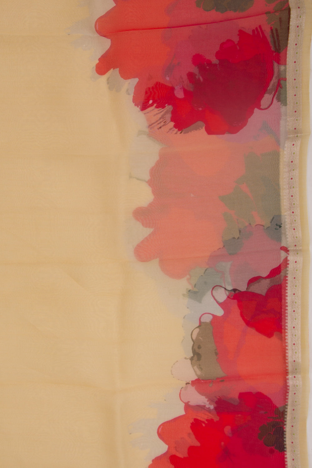 Organza Floral Printed Cream Saree