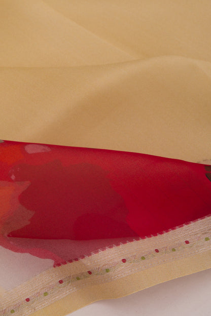 Organza Floral Printed Cream Saree