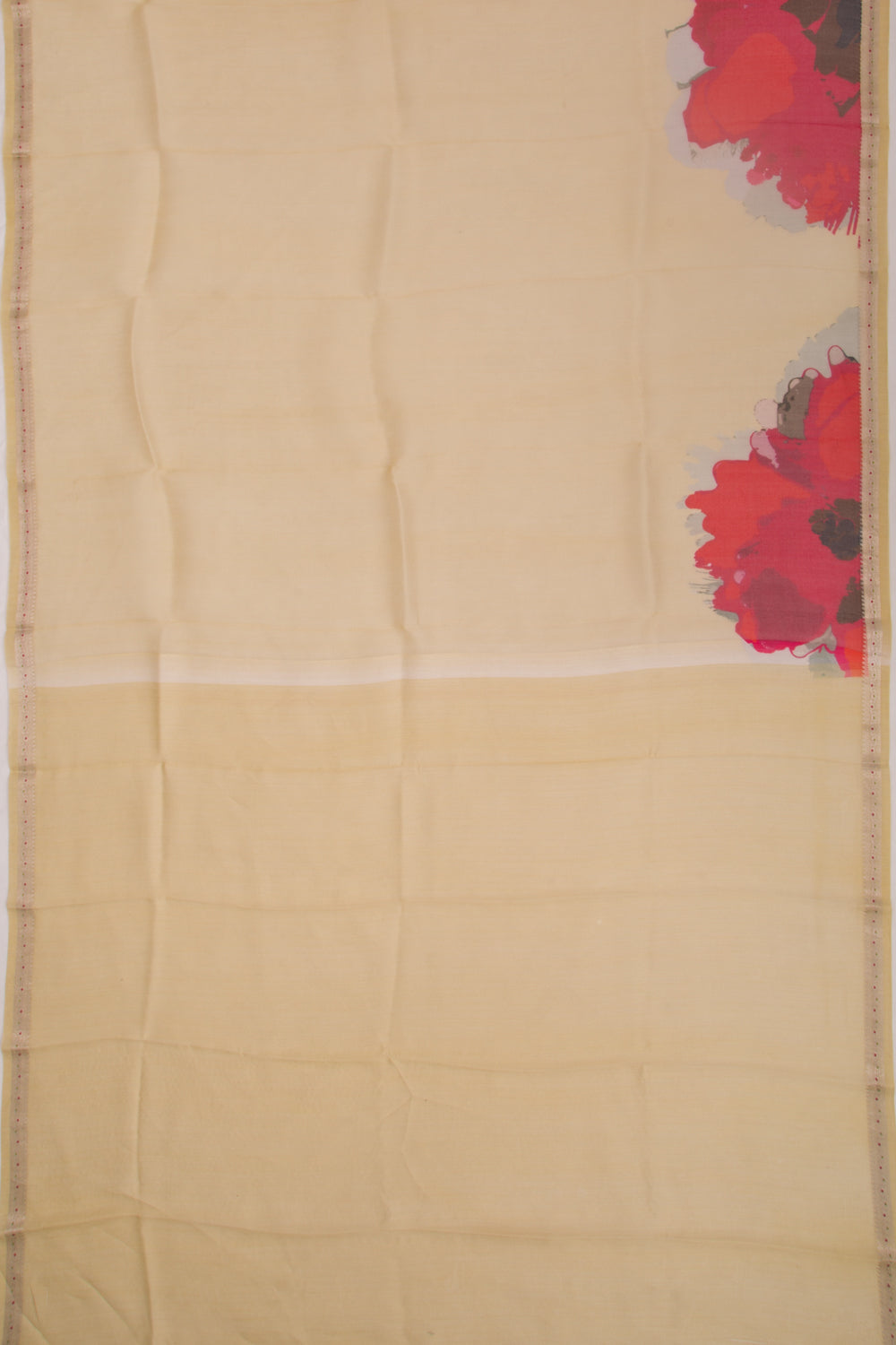 Organza Floral Printed Cream Saree