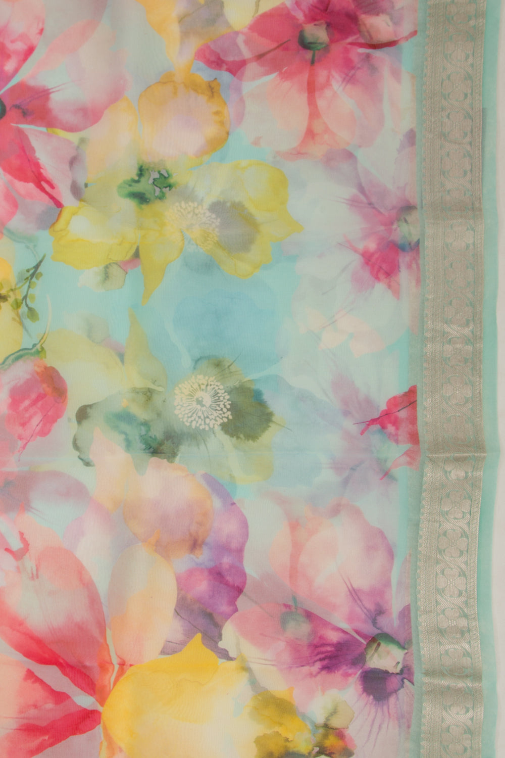 Organza Floral Printed Sea Green Saree