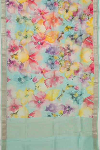 Organza Floral Printed Sea Green Saree