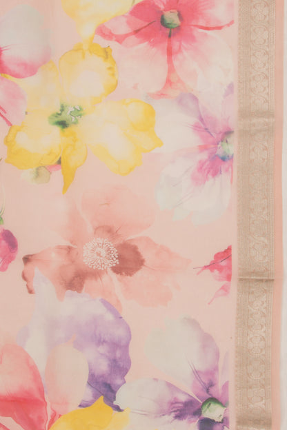 Organza Floral Printed Peach Saree