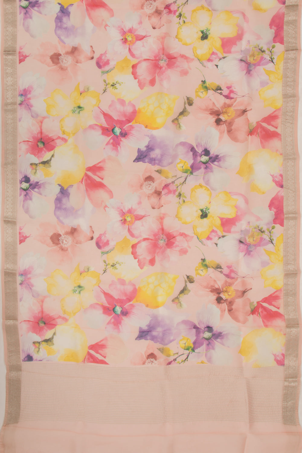 Organza Floral Printed Peach Saree