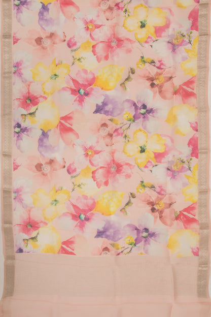 Organza Floral Printed Peach Saree