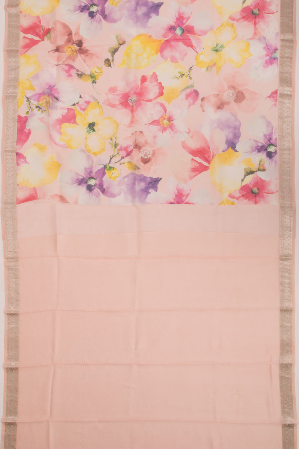 Organza Floral Printed Peach Saree