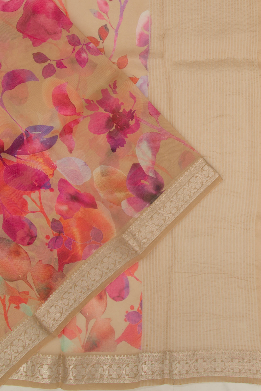 Organza Floral Printed Cream Saree