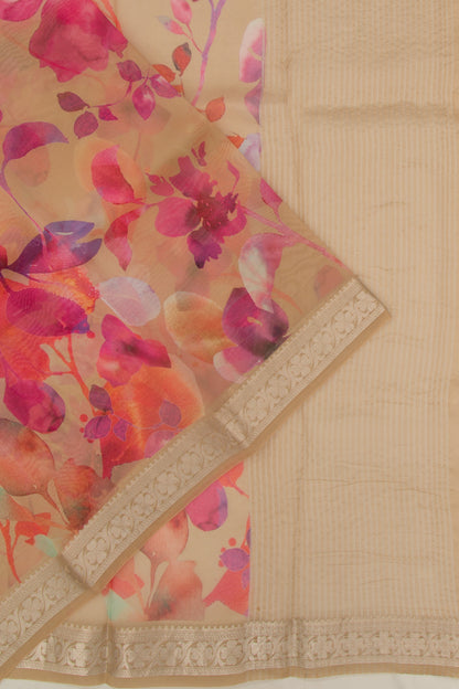 Organza Floral Printed Cream Saree