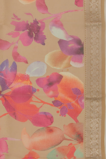 Organza Floral Printed Cream Saree