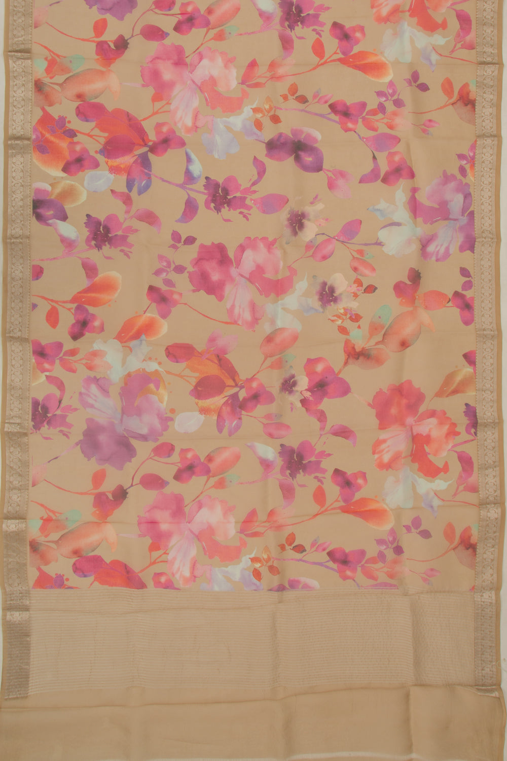 Organza Floral Printed Cream Saree