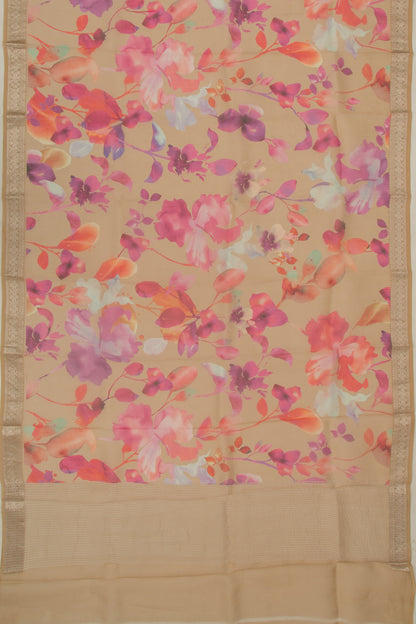 Organza Floral Printed Cream Saree