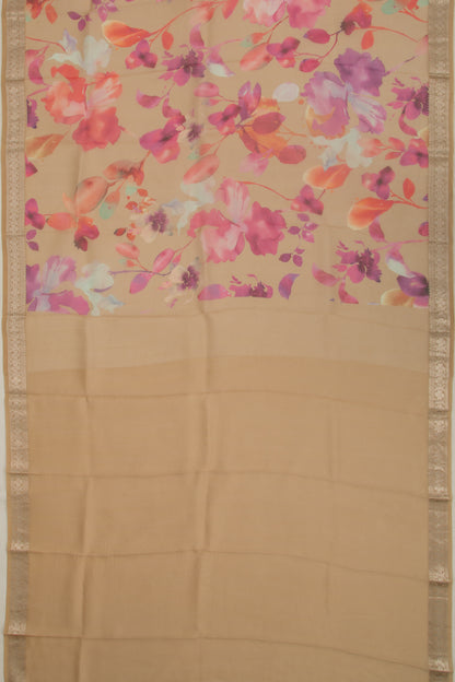 Organza Floral Printed Cream Saree