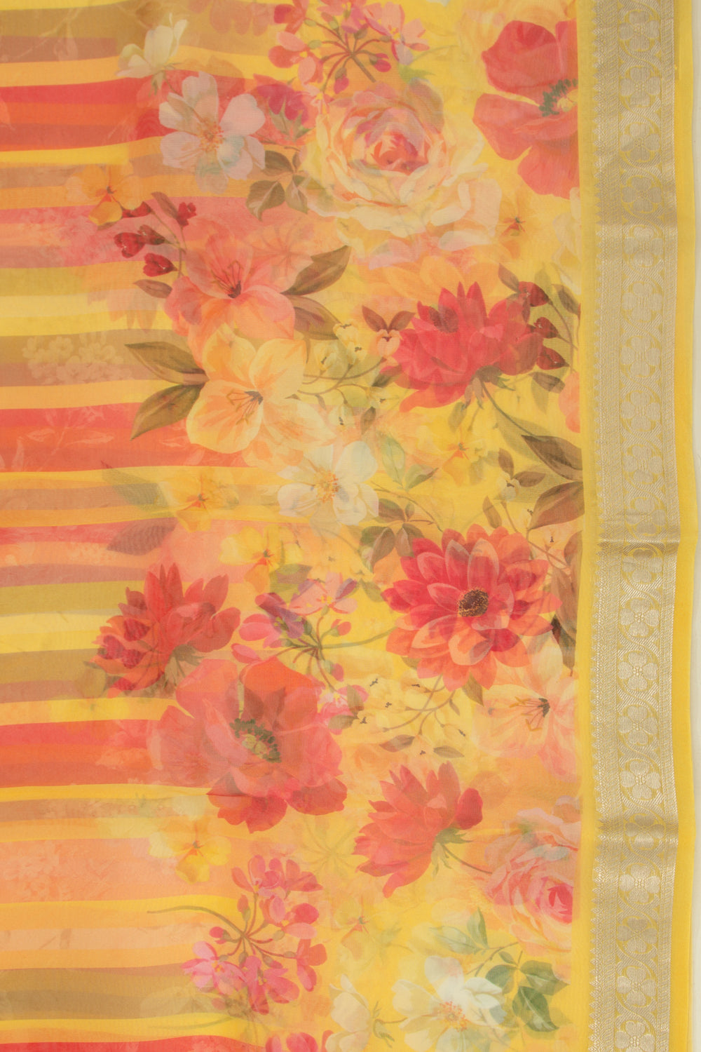 Organza Printed Yellow Saree