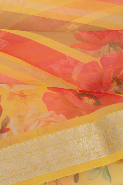 Organza Printed Yellow Saree