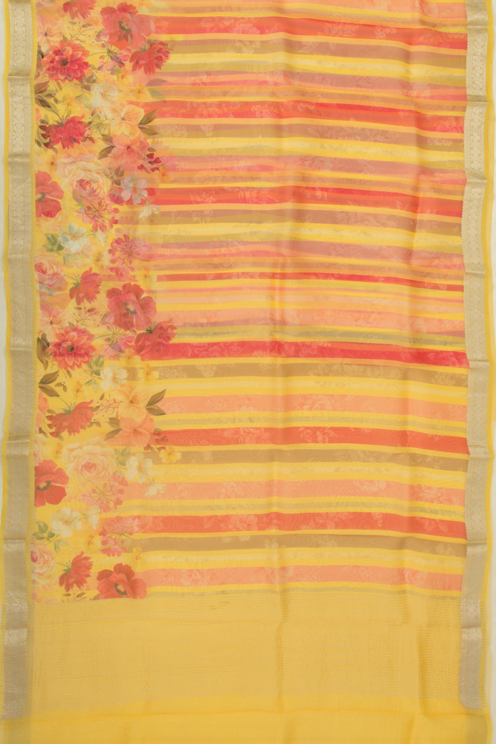 Organza Printed Yellow Saree