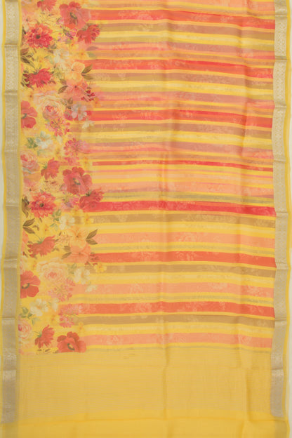 Organza Printed Yellow Saree