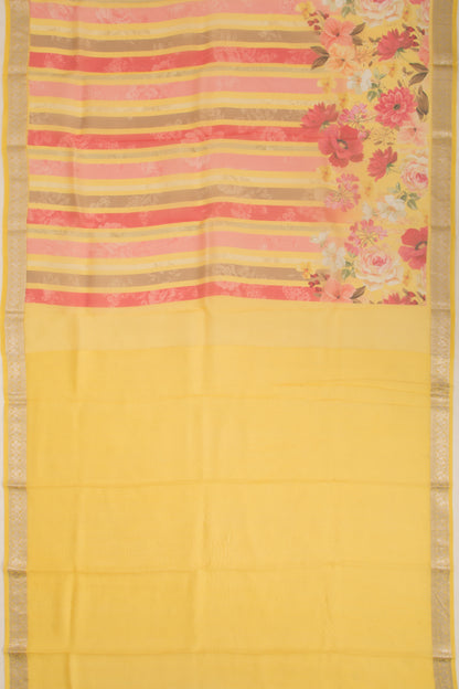 Organza Printed Yellow Saree