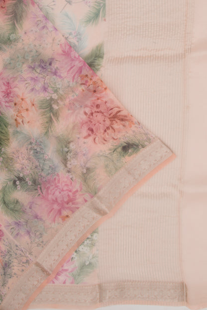 Organza Floral Printed Peach Saree