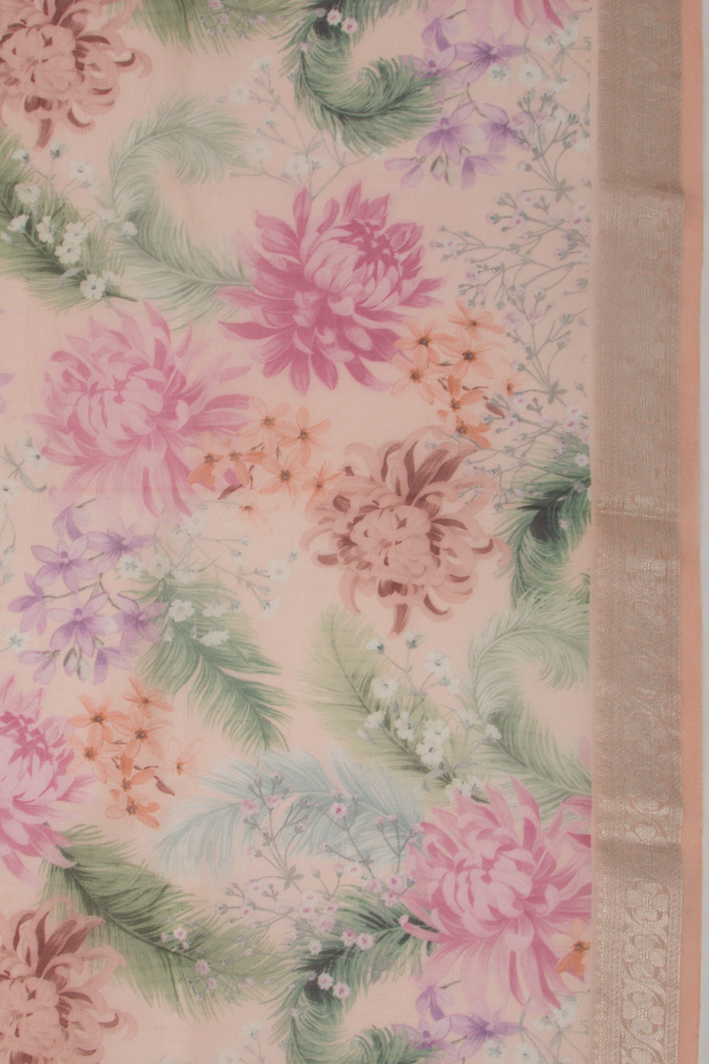 Organza Floral Printed Peach Saree