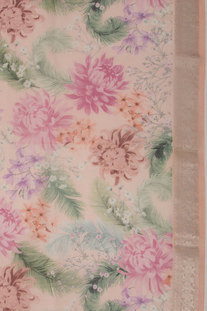 Organza Floral Printed Peach Saree