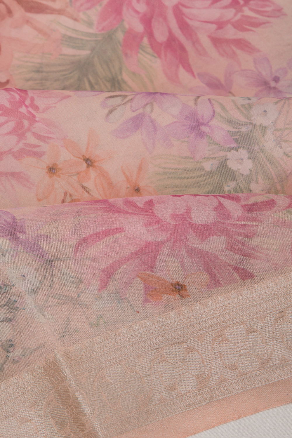 Organza Floral Printed Peach Saree
