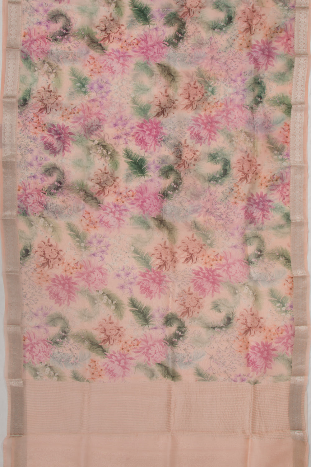Organza Floral Printed Peach Saree