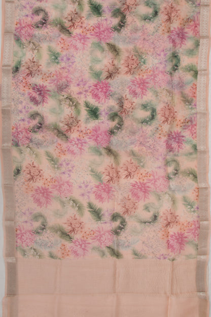Organza Floral Printed Peach Saree