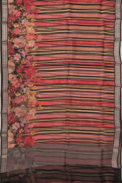 Organza Printed Black Saree