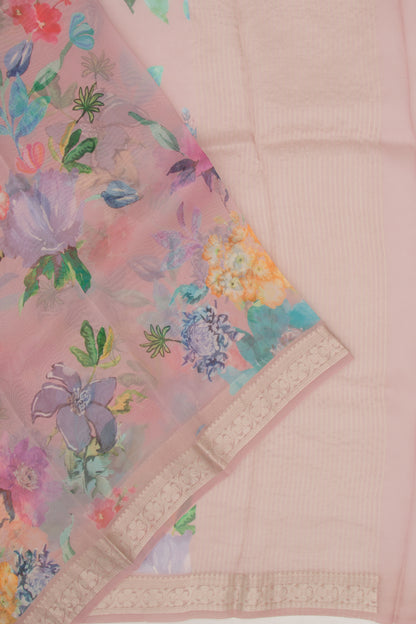 Organza Floral Printed Lilac Saree