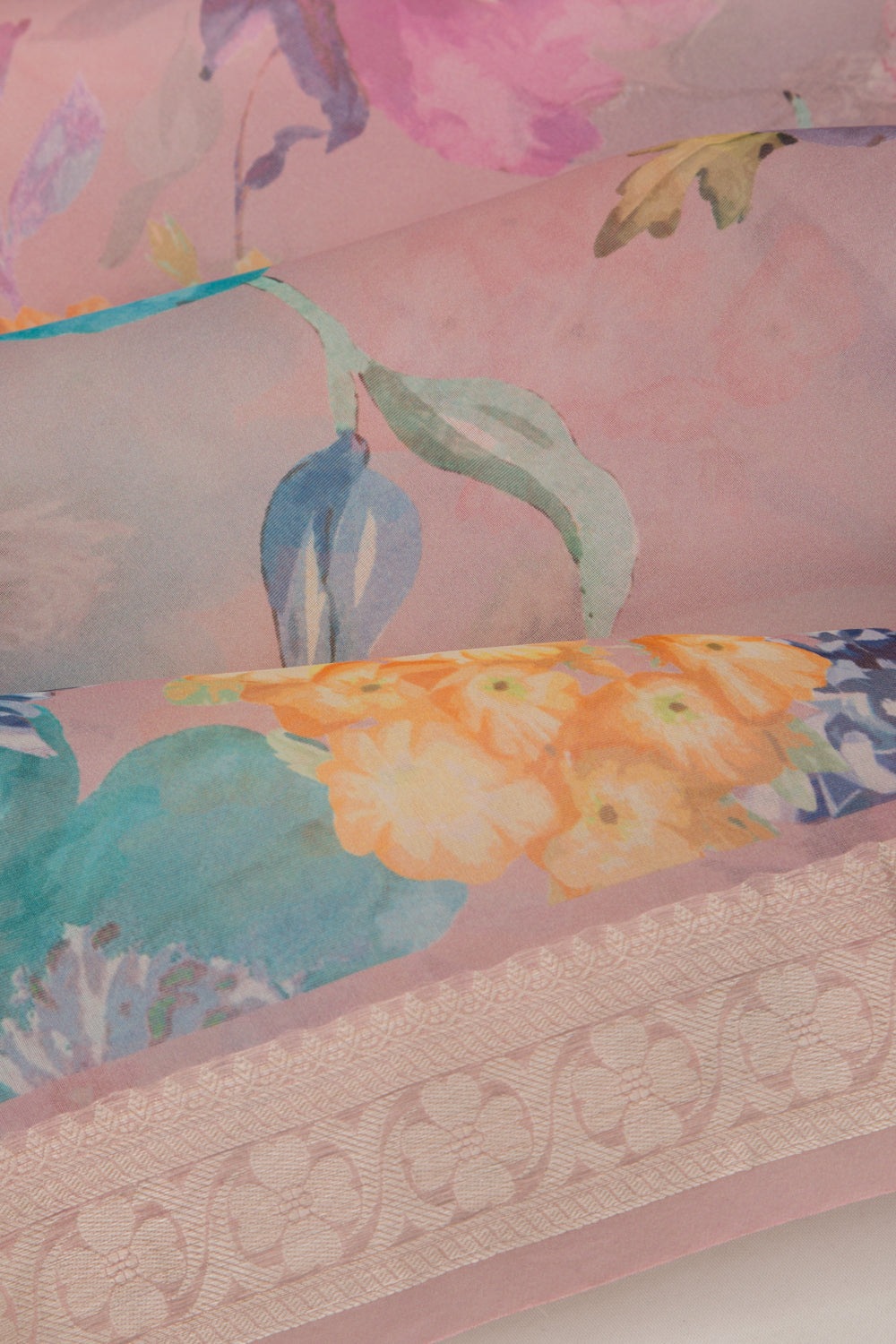 Organza Floral Printed Lilac Saree