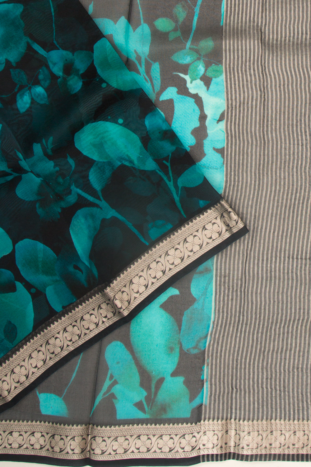 Organza Floral Printed Midnight Blue Saree