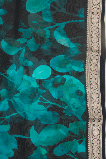 Organza Floral Printed Midnight Blue Saree