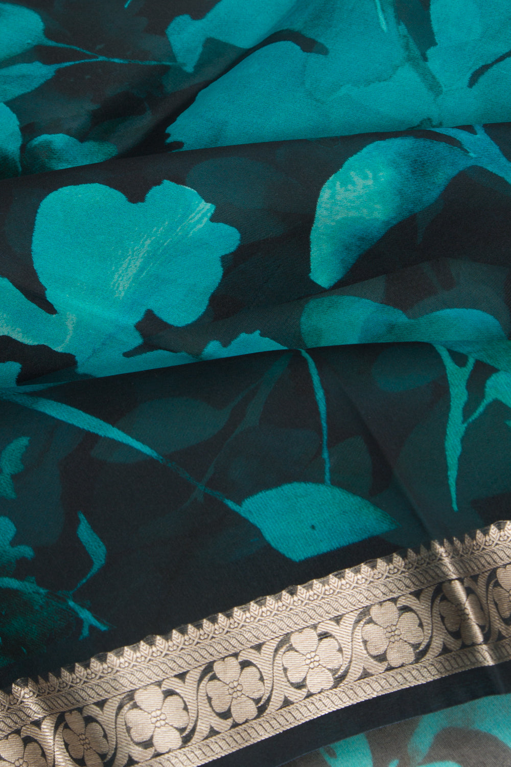 Organza Floral Printed Midnight Blue Saree