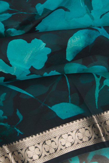 Organza Floral Printed Midnight Blue Saree