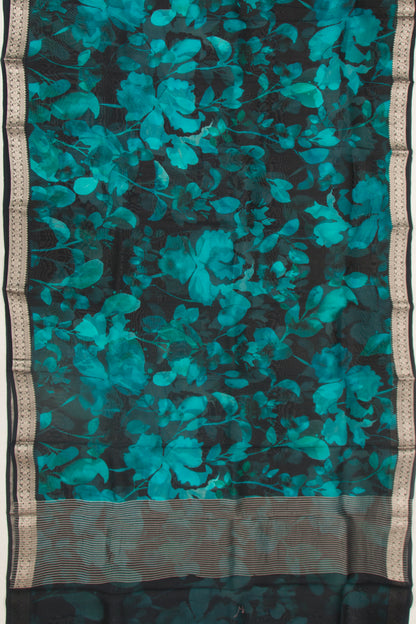 Organza Floral Printed Midnight Blue Saree