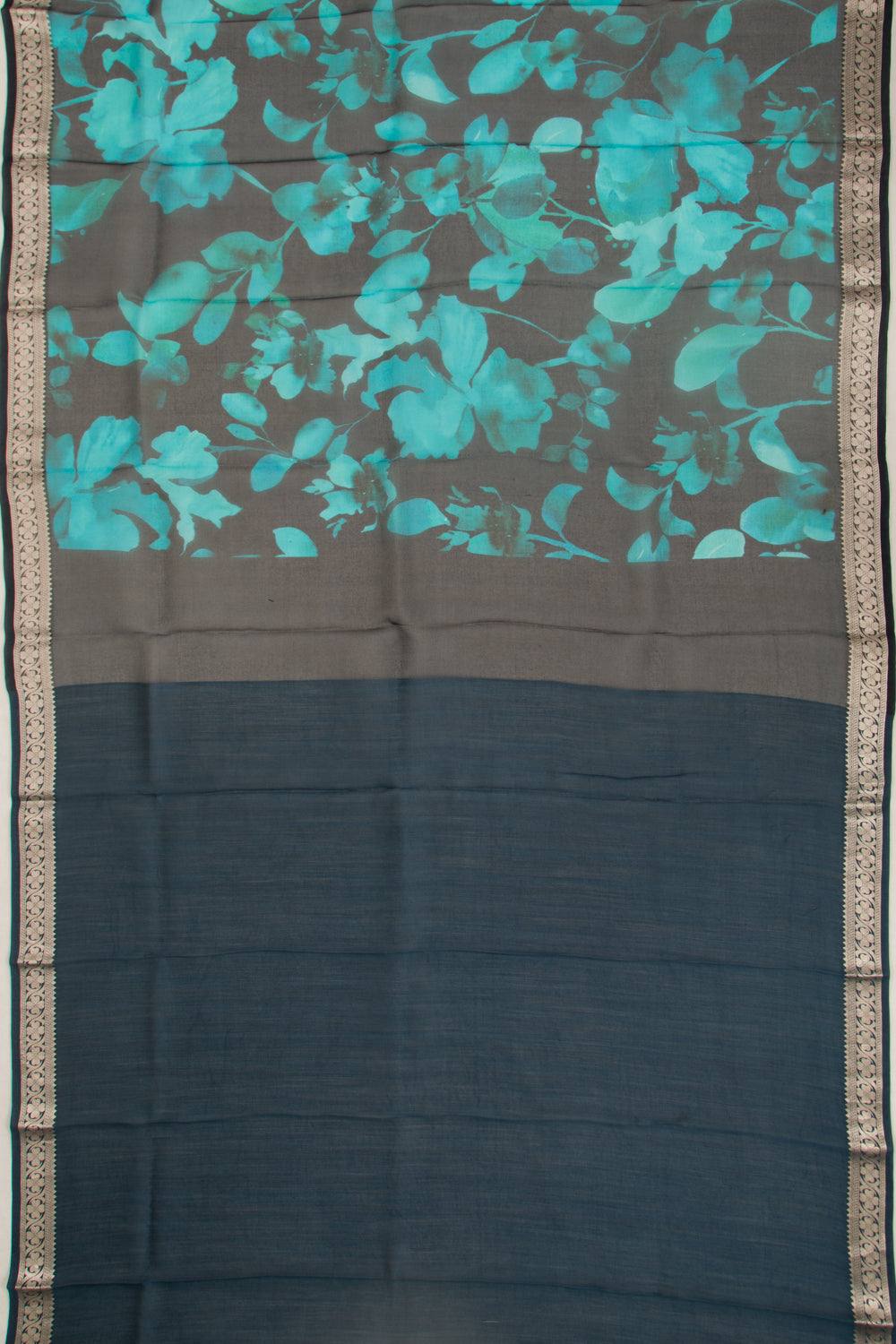 Organza Floral Printed Midnight Blue Saree