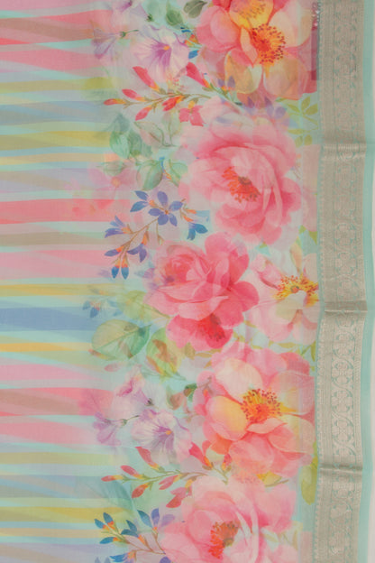 Organza Floral Printed Sea Green Saree