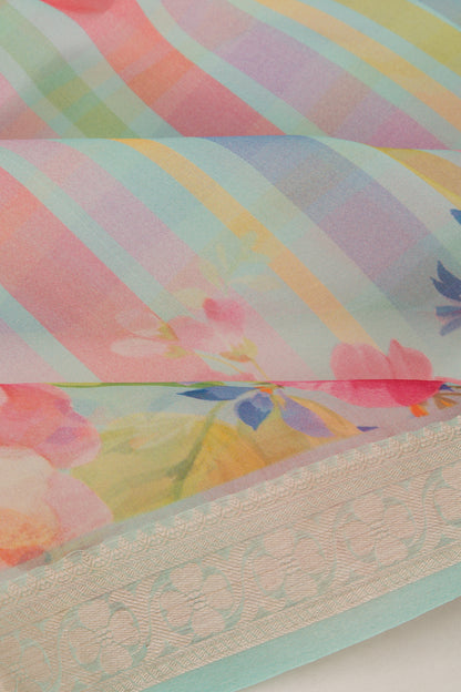 Organza Floral Printed Sea Green Saree