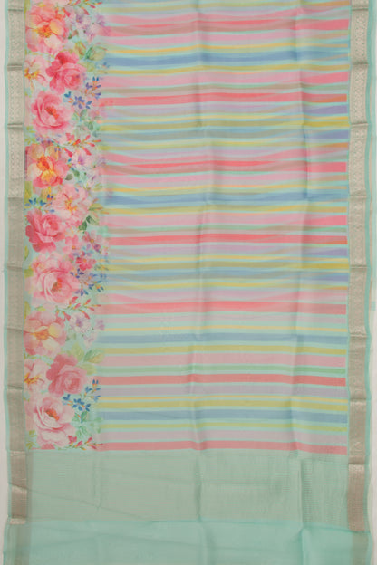 Organza Floral Printed Sea Green Saree