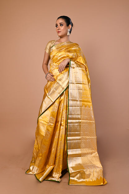 Kanchipuram Silk Tissue Jaal Gold Saree