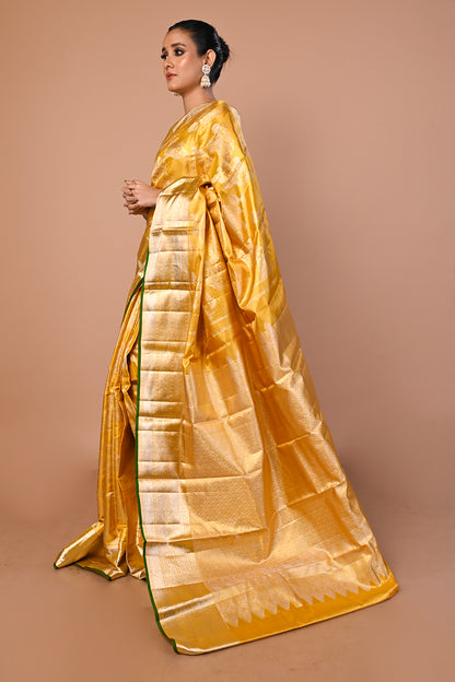 Kanchipuram Silk Tissue Jaal Gold Saree
