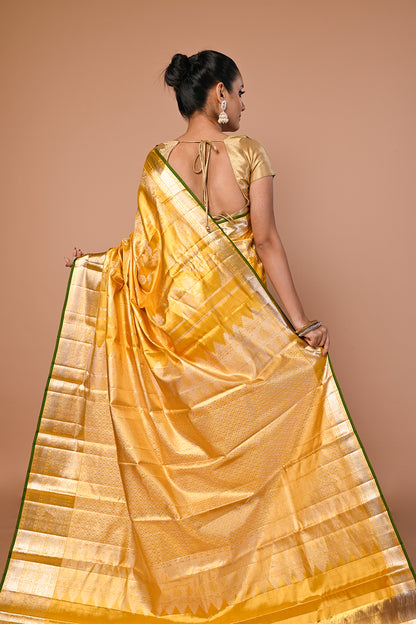 Kanchipuram Silk Tissue Jaal Gold Saree