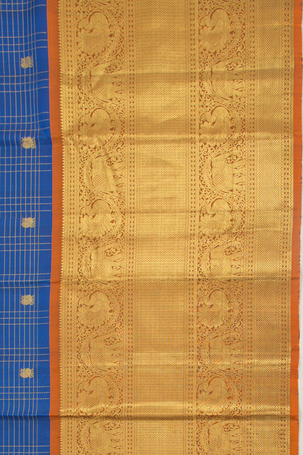 Kanchipuram Silk Checks And Butta Dark Blue Saree
