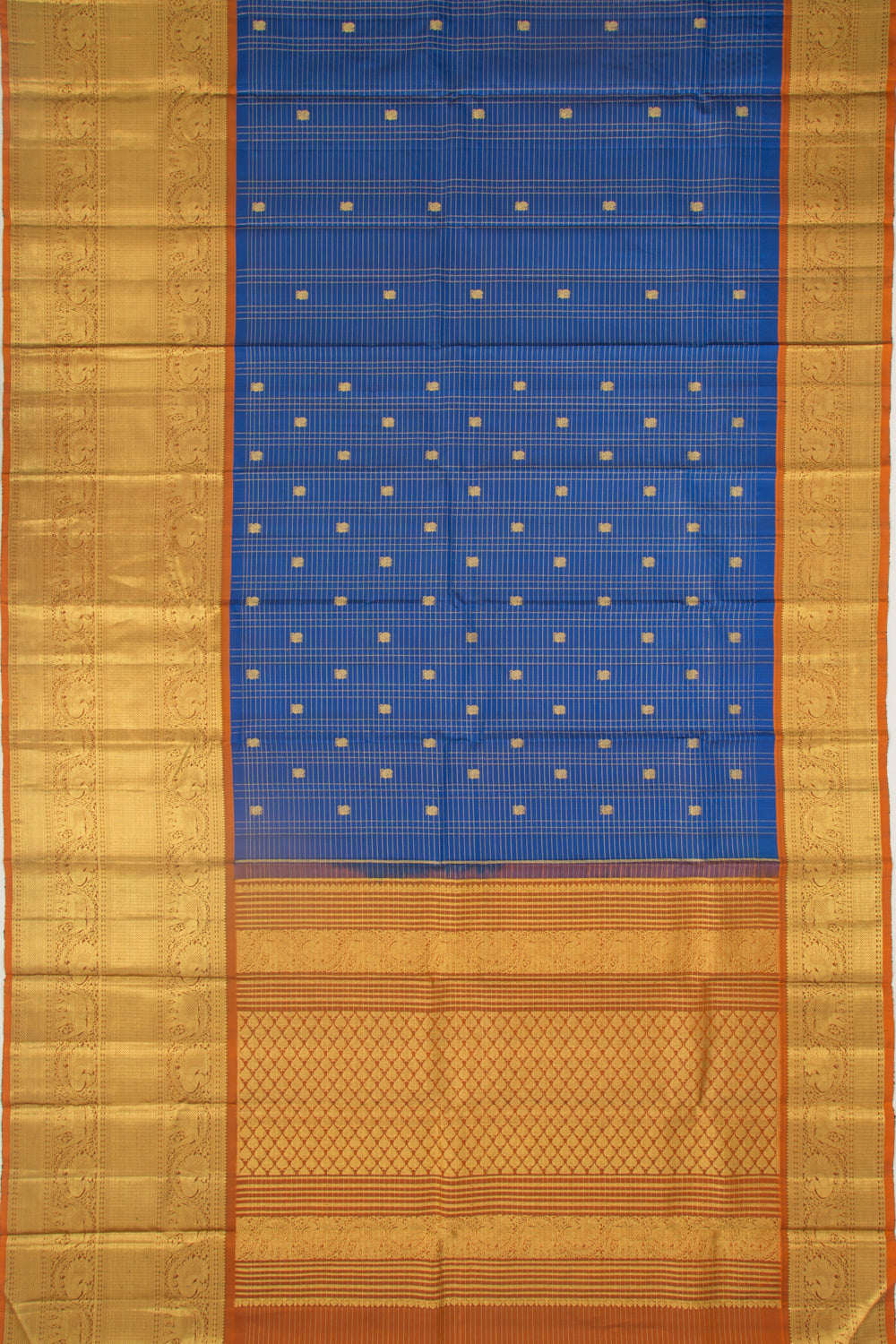 Kanchipuram Silk Checks And Butta Dark Blue Saree